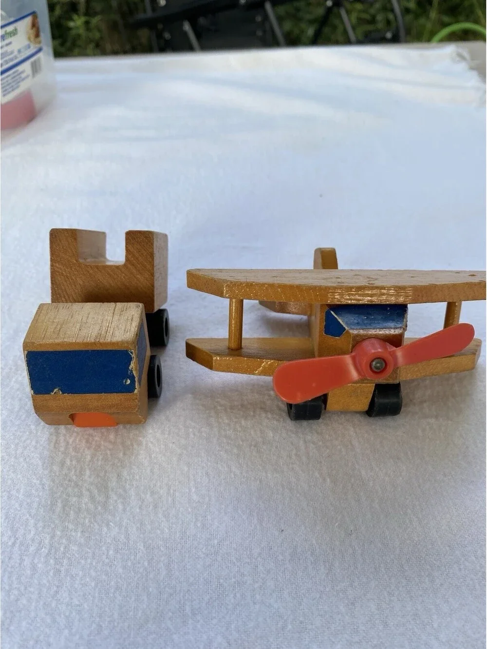 Vintage 1972 Mattel Wooden Dump Truck And Airplane Toy Set; Made In Korea